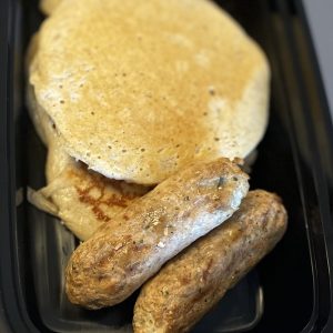 NEW Protein Pancakes with syrup and chicken breakfast sausages