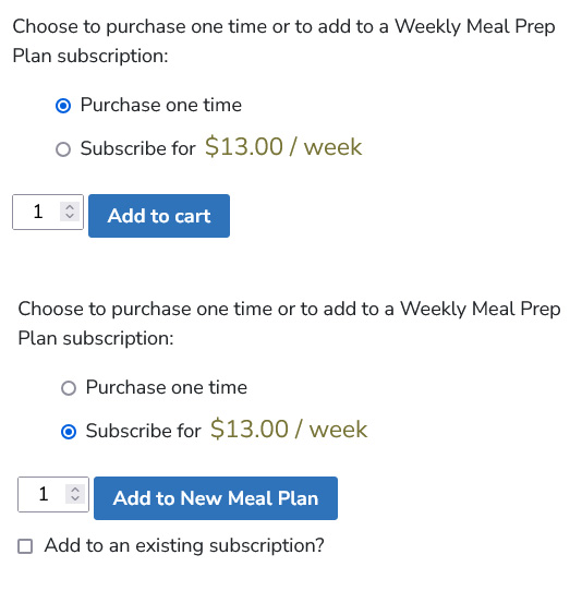 Purchase one time Vs Subscribe Weekly