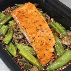 Sweet Chili Salmon with mushroom quinoa and green beans