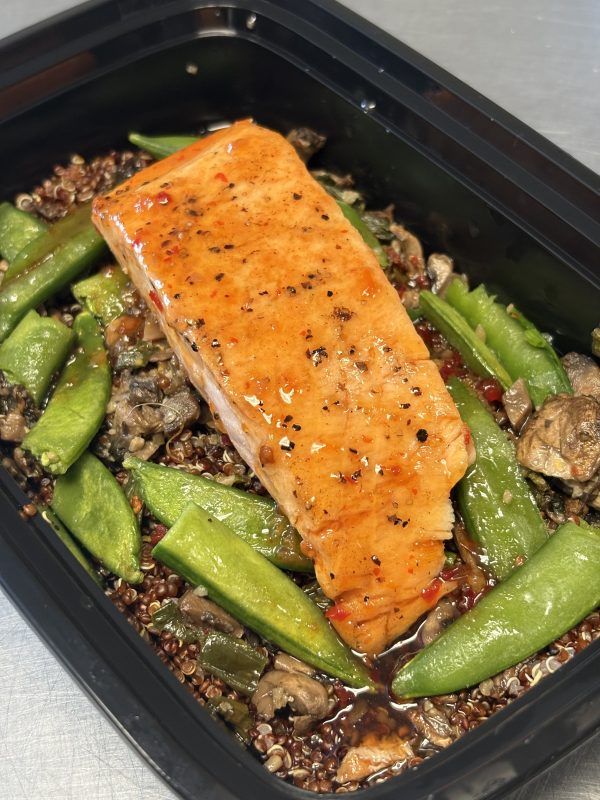 Sweet Chili Salmon with mushroom quinoa and green beans