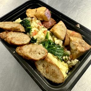 Egg White Scramble with Chicken Breakfast Sausage, Pico, Spinach and Roasted Red Potato