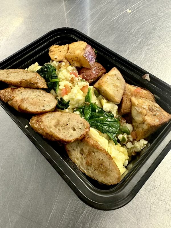 Egg White Scramble with Chicken Breakfast Sausage, Pico, Spinach and Roasted Red Potato