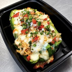 Queso Chicken Stuffed Peppers with fresh pico